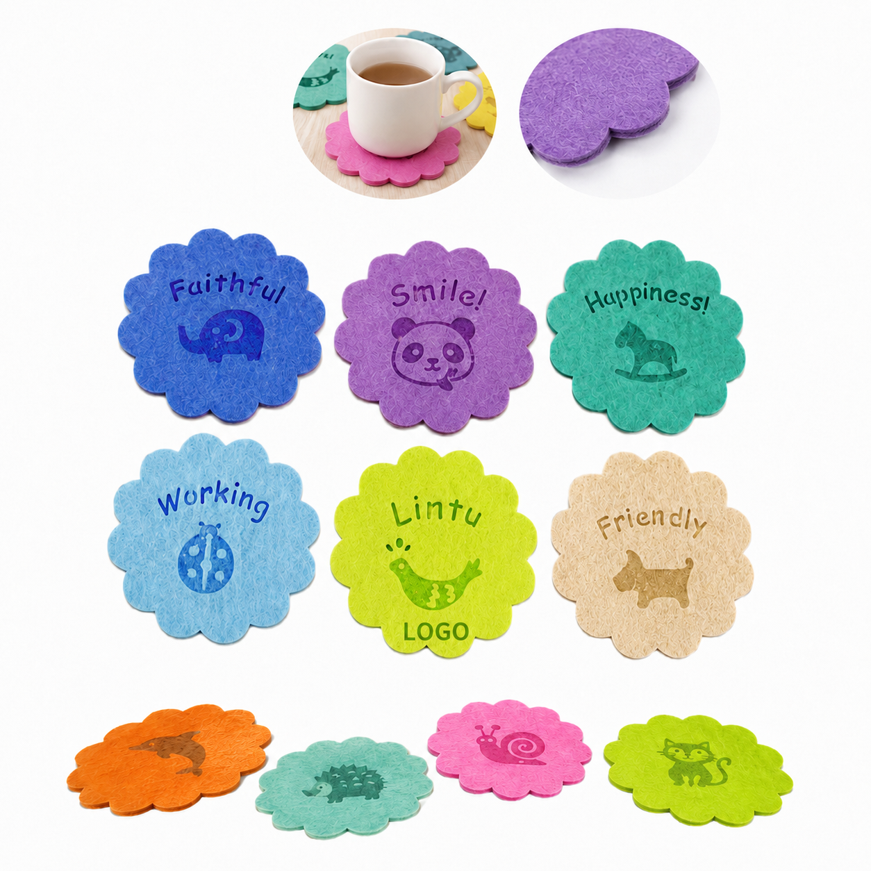 Scalloped Edge Vibrant Felt Drink Coasters
