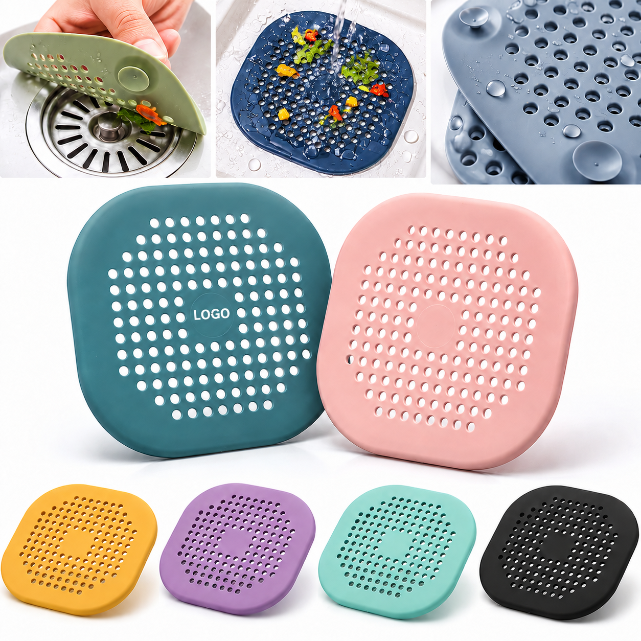Flexible Square Drain Protector with Integrated Suction Base