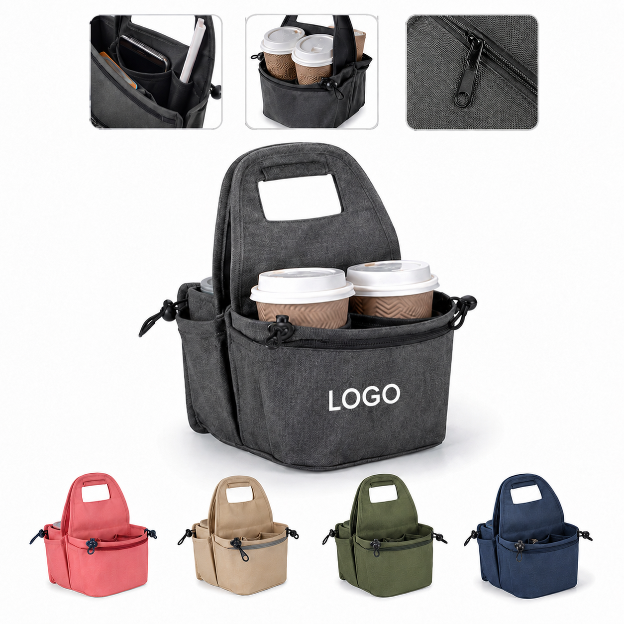 Multi-Slot Insulated Beverage Tote with Adjustable Dividers and Accessory Pockets