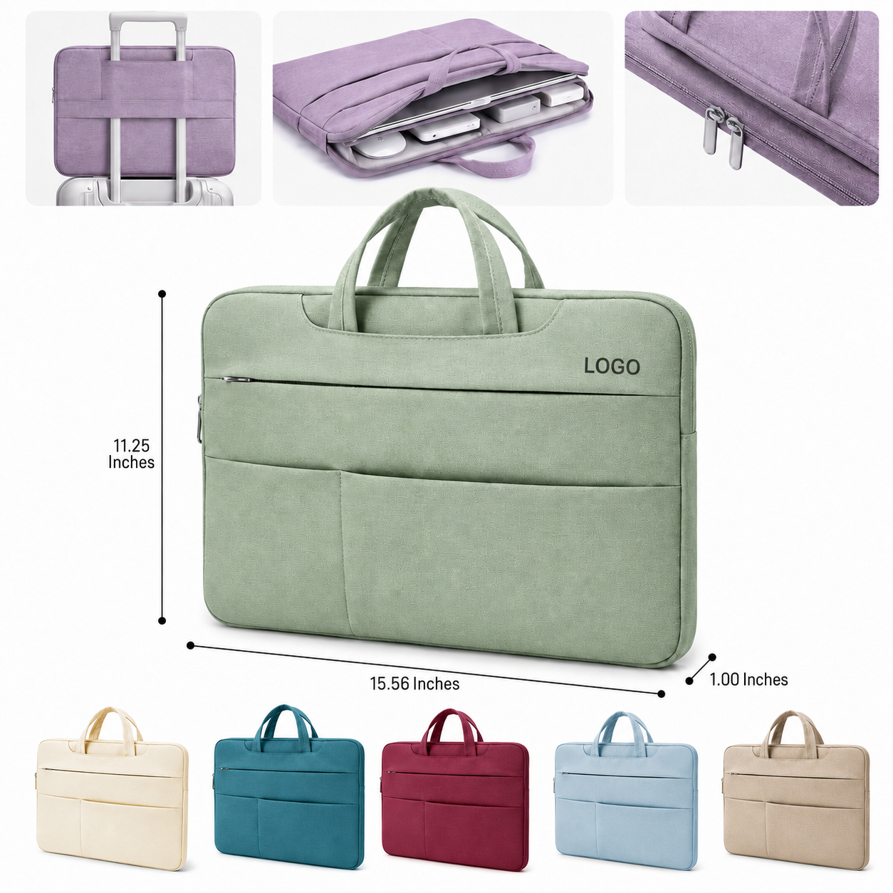Multi-Compartment Water-Repellent Laptop Case with Integrated Trolley Strap for 15.6-Inch Devices