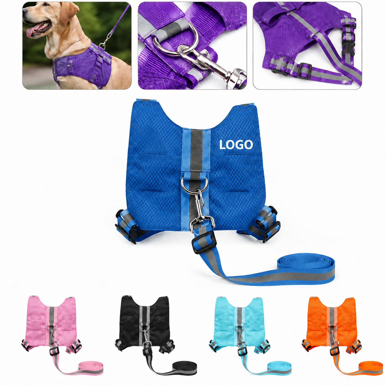 Adjustable High-Visibility Mesh Pet Harness and Leash Set