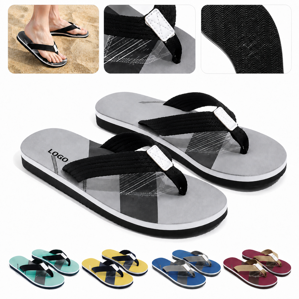 Cushioned Two-Tone Men's Beach Flip-Flops