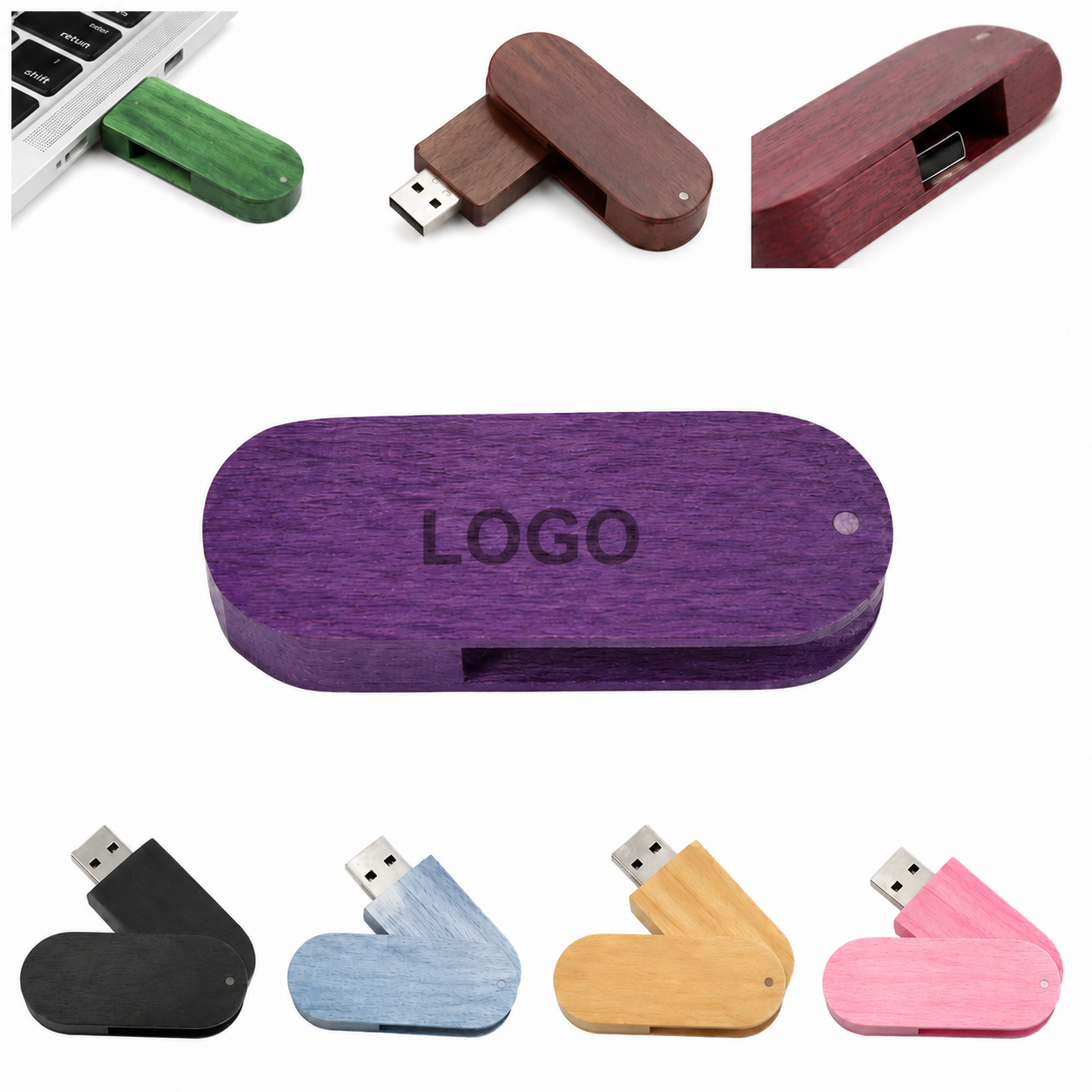 Natural Bamboo Swivel 16GB USB Flash Drive - Sustainable Wood Casing