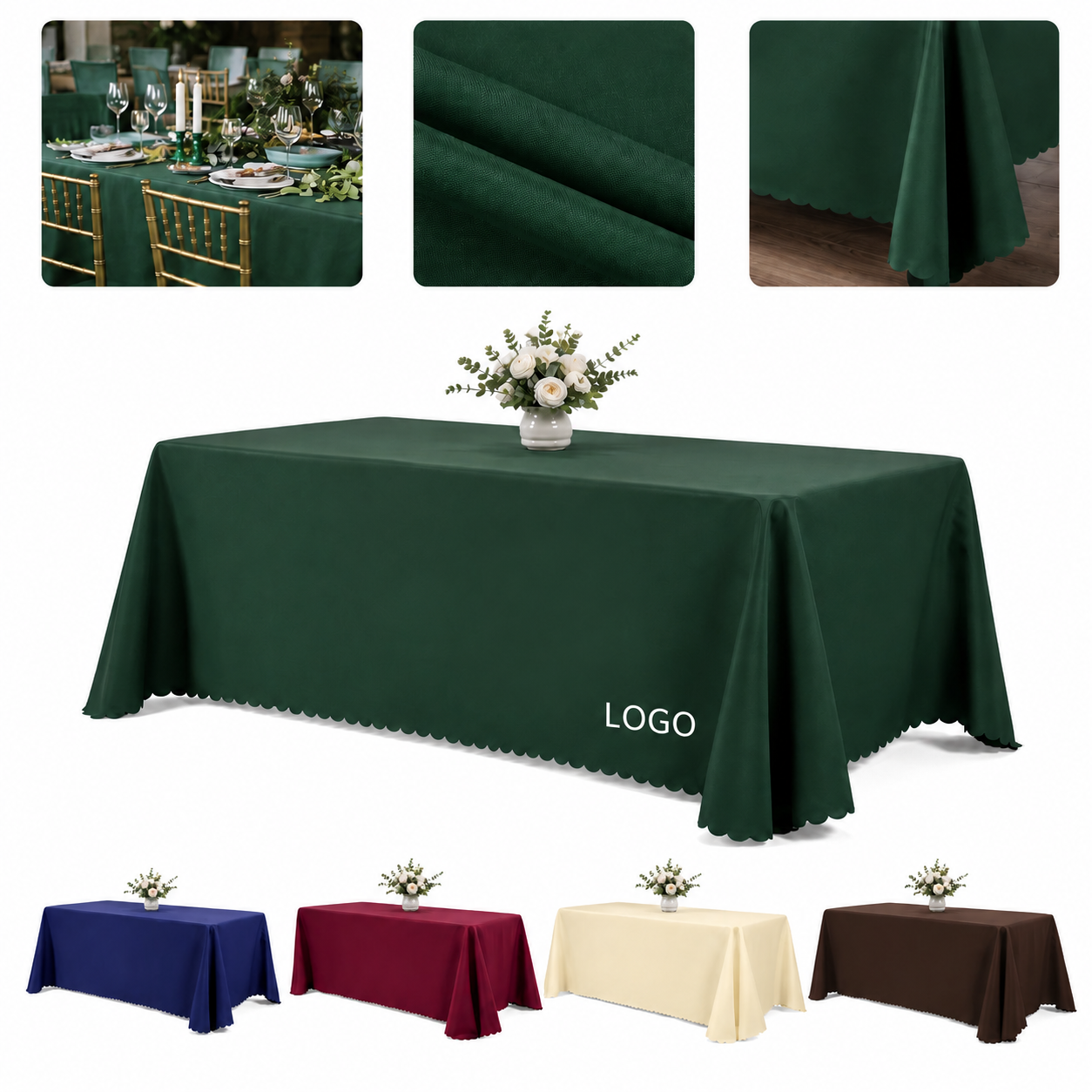 8' Scalloped Hem Polyester Rectangular Table Cover