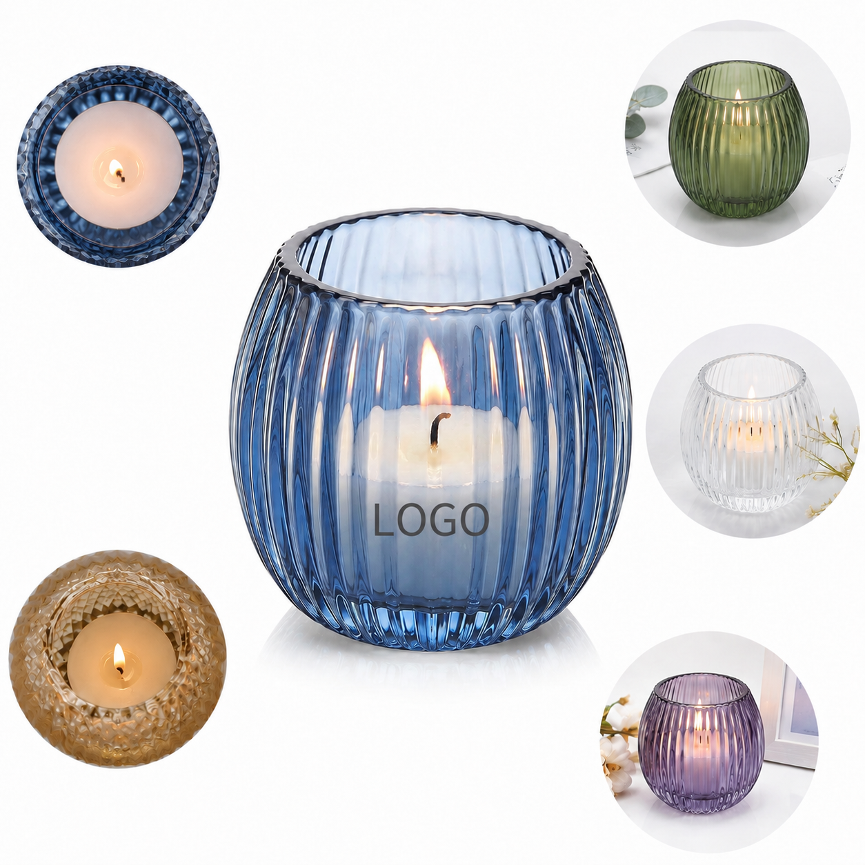 Ribbed Fluted Glass Tealight Holder with Textured Exterior