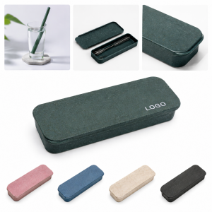 Portable Reusable Drinking Straw Set with Wheat Fiber Composite Travel Case