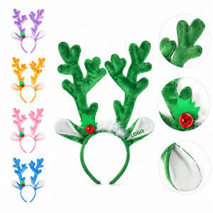 Plush Holiday Reindeer Antler Headband with Decorative Accents