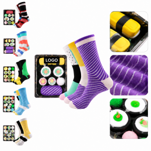 Novelty Food-Patterned Crew Sock Collection in Bento-Style Gift Box